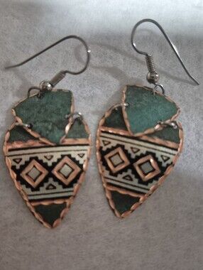 Vintage Green Copper Tribal Drop Earrings - Women's Fashion Jewelry